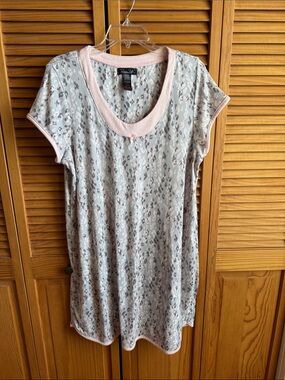 Rene Rofe Gray Animal-Print Short Sleeve Nightshirt with Pink Trim